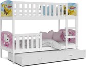 Kinderstapelbed 3 personen katten & graafmachine 190x80 cm - wit - met 3 matrassen