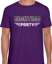 Eighties party/feest t-shirt paars voor heren - paarse dance / 80s feest shirts / outfit L