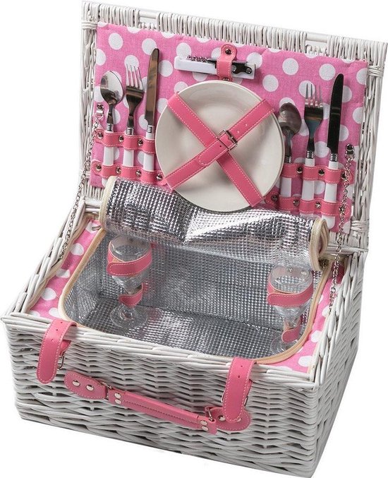 Rieten Picknickmand voor 2 Personen, Picknickset met Bestek, Willow-geschenkmand voor buiten kamperen en feesten op het strand van het meer