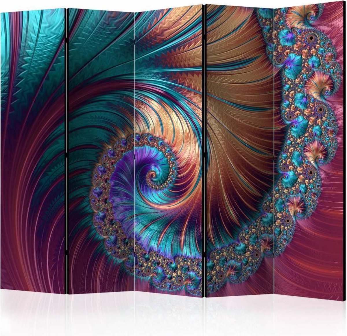Vouwscherm - Pauwenstaart 225x172cm, gemonteerd geleverd, dubbelzijdig geprint (kamerscherm)