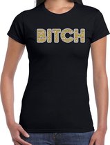 Fout BITCH t-shirt met goudkleurige print zwart voor dames -  Fun tekst shirts L