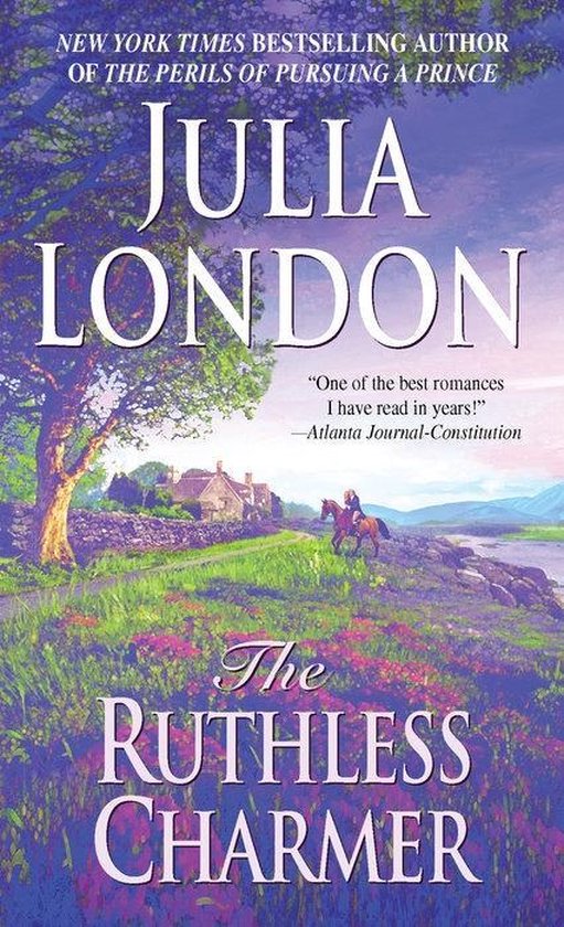 Boekomslag van The Ruthless Charmer door Julia London met een paardrijder in een kleurrijk landschap.