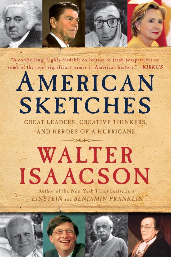 Boek "American Sketches" van Walter Isaacson met portretten van Amerikaanse leiders.