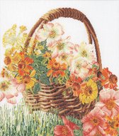 Thea Gouverneur - Kit point de croix avec grille - 3064A - Fils DMC pré-triés - Panier de fleurs - Aida - 35 cm x 39 cm - Kit DIY