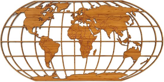 The Globe Bamboo Forest - Bamboe hout - 120x60 cm - Wereldkaart wanddecoratie - Modern decoratie - WoodWideCities