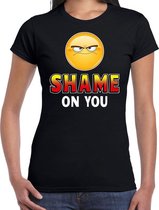 Funny emoticon t-shirt Shame on you zwart dames XS