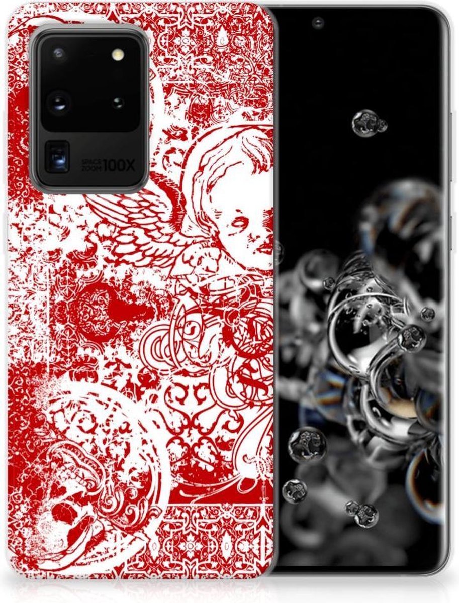 Silicone Back Case Samsung Galaxy S20 Ultra Angel Skull Rood