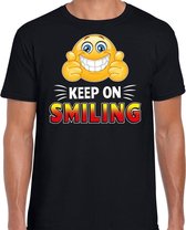 Funny emoticon t-shirt keep on smiling zwart voor heren 2XL