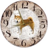 Houten Klok - 30cm - Hond - Shiba