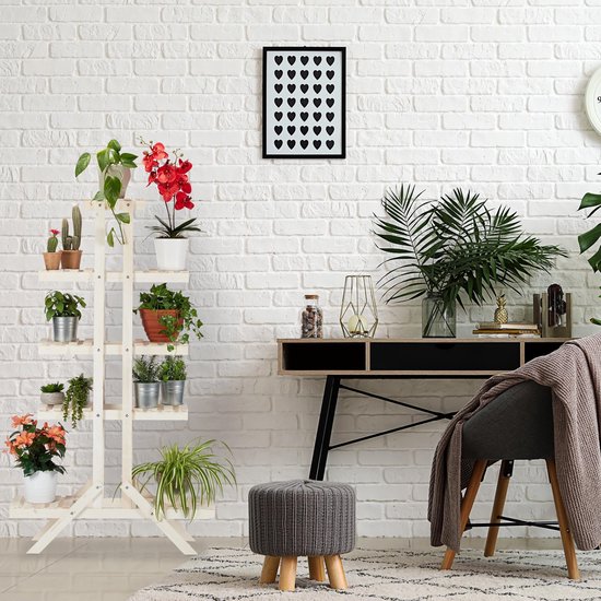 Bloempothouder - plantenrek metaal hout - plantenetagère rustiek - bloemenrek voor