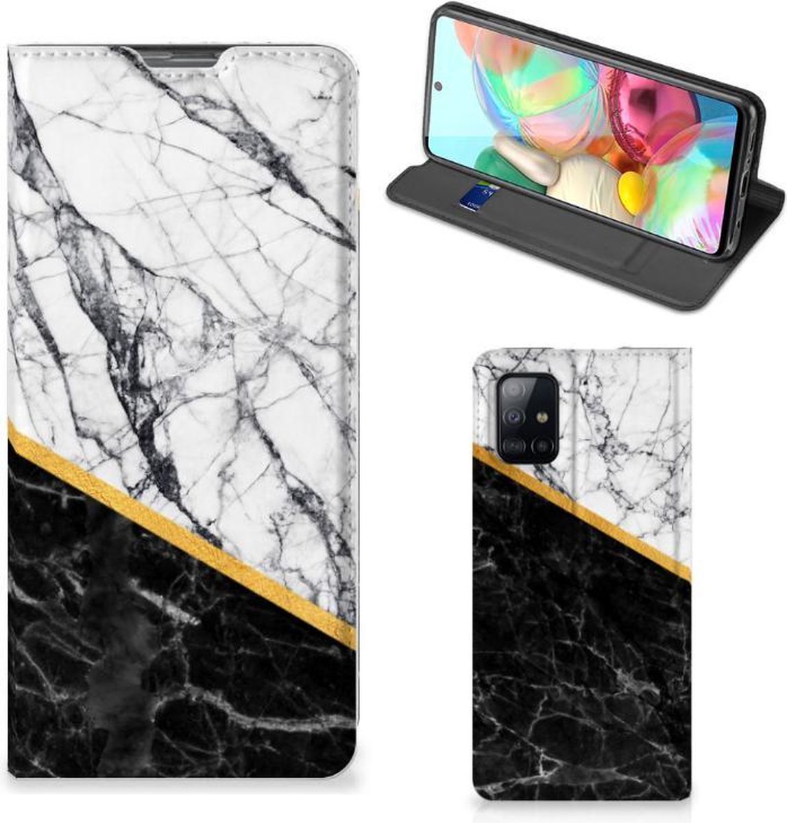 Samsung Galaxy A71 Standcase Marmer Wit Zwart - Origineel Cadeau Man