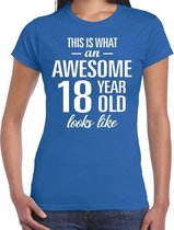 Awesome 18 year - geweldige 18 jaar cadeau t-shirt blauw dames - Verjaardag cadeau L