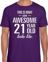 Awesome 21 year / 21 jaar cadeau t-shirt paars heren L