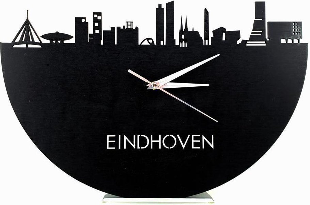 Skyline Klok Eindhoven Zwart hout - Ø 40 cm - Stil uurwerk - Wanddecoratie - Meer steden beschikbaar - Woonkamer idee - Woondecoratie - City Art - Steden kunst - Cadeau voor hem - Cadeau voor haar - Jubileum - Trouwerij - Housewarming -