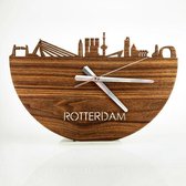 Skyline Klok Rotterdam Notenhout - Ø 40 cm - Stil uurwerk - Wanddecoratie - Meer steden beschikbaar - Woonkamer idee - Woondecoratie - City Art - Steden kunst - Cadeau voor hem - Cadeau voor haar - Jubileum - Trouwerij - Housewarming - WoodWideCities