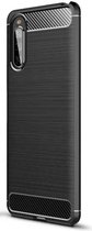 Geborsteld TPU Hoesje Geschikt voor Sony Xperia 10 II | Beschermhoes | Back Cover | Flexibel TPU | Stijlvol Carbon | Dun | Zwart