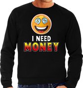 Funny emoticon sweater I need Money zwart heren M (50)