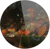 Stilleven met vruchten en oesters, Abraham Mignon, 1660 - 1679 | 100 x 100 CM | Oude Meesters | Wanddecoratie | Schilderij | 5 mm dik plexiglas muurcirckel