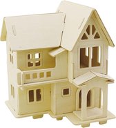 Creotime 3d Houten Set Huis Met Balkon 15,8 X 17,5 X 19,5 Cm