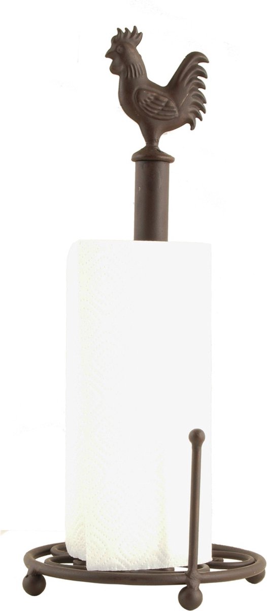 Clayre & Eef Keukenrolhouder Ø 18x43 cm Bruin Ijzer Kip Rollenhouder Keukenpapier Houder
