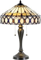 LumiLamp Tiffany Tafellamp Ø 40*58 cm E27/max 2*60W Beige, Bruin Glas in lood Driehoek Tiffany Bureaulamp Tiffany Lampen