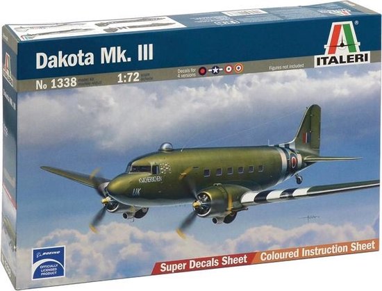 Boîte Italeri Dakota Mk.III échelle 1:72 avec illustration de l'avion.