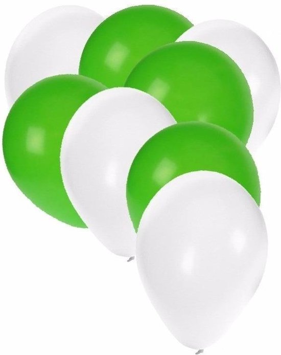 50x ballonnen wit en groen - knoopballonnen