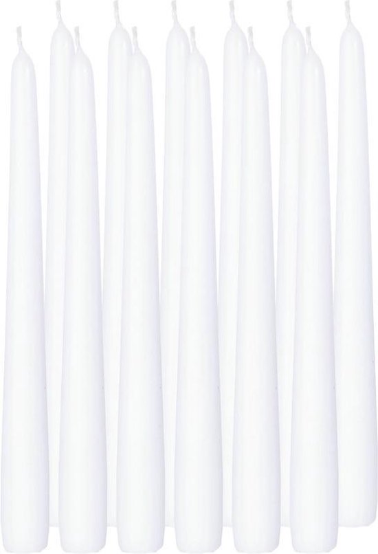 12x Witte dinerkaarsen 25 cm 8 branduren - Geurloze kaarsen - Tafelkaarsen/kandelaarkaarsen