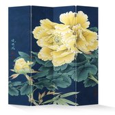 Fine Asianliving Chinees Kamerscherm Oosters Scheidingswand B160xH180cm 4 Panelen Gele Pioenen