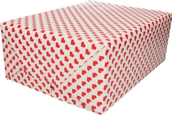 Papier cadeau / papier cadeau imprimé coeurs rouges 200 x 70 cm rouleau -  Papier