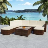 5-delige Loungeset met kussens poly rattan bruin