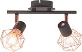 Plafondlamp met 2 spotlights E14 zwart en koper