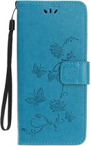 Shop4 - Samsung Galaxy A80 Hoesje - Wallet Case Bloemen Vlinder Blauw