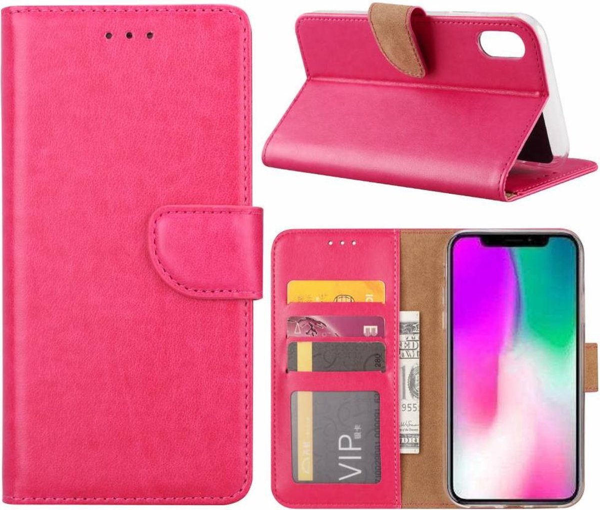 iPhone Xr Roze Booktype / Portemonnee TPU Lederen Hoesje