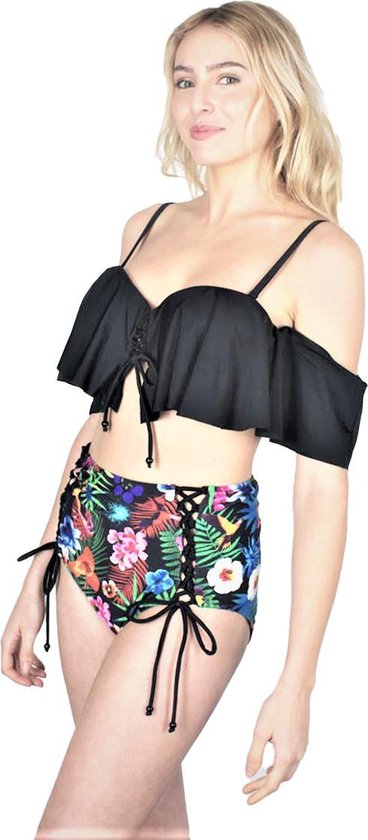 Dames ruffle-Ruches bikini set met blomen-print  | uitneembare