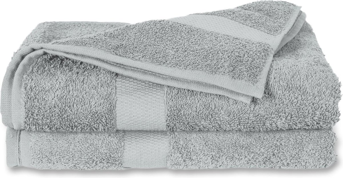 Twentse Damast Luxe Katoenen Badstof Handdoeken - Badhanddoeken - 2 stuks - 50x100 cm - Grijs