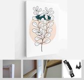 Minimalistic Watercolor Painting Artwork. Earth Tone Boho Foliage Line Art Drawing with Abstract Shape - Modern Art Canvas - Vertical - 1937930767 - 115*75 Vertical