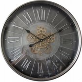 Wandklok - clock running gear | silver | iron/glass | 60x60x8 cm - ijzer - 60x60x8