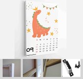 Children's calendar template for 2022. Bright vertical design with abstract dinosaurs in a flat style - Modern Art Canvas - Vertical - 1980533045 - 40-30 Vertical