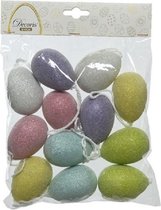 12x Oeufs de Pâques en plastique/plastique à paillettes colorées 6 cm - Oeufs de Pâques pour branches de Pâques - Décorations de Pâques/décoration Pasen