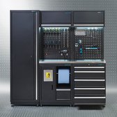 Datona® Werkplaatsinrichting PREMIUM met RVS werkblad 200 cm breed - Zwart