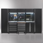 Datona® Werkplaatsinrichting PREMIUM met RVS werkblad 325 cm breed - Matzwart