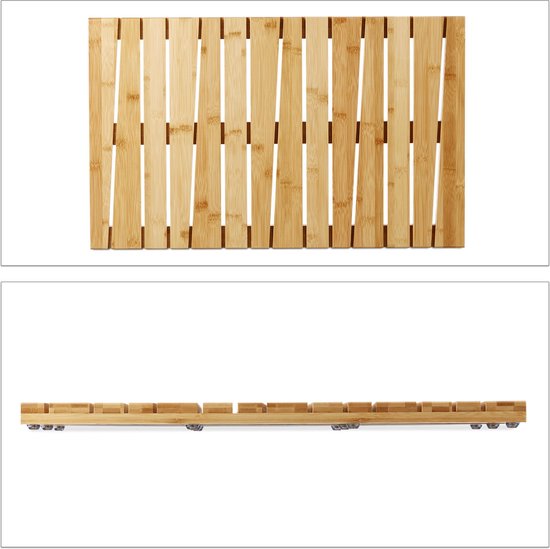 Houten badmat met lamellen, 65 x 40 cm.