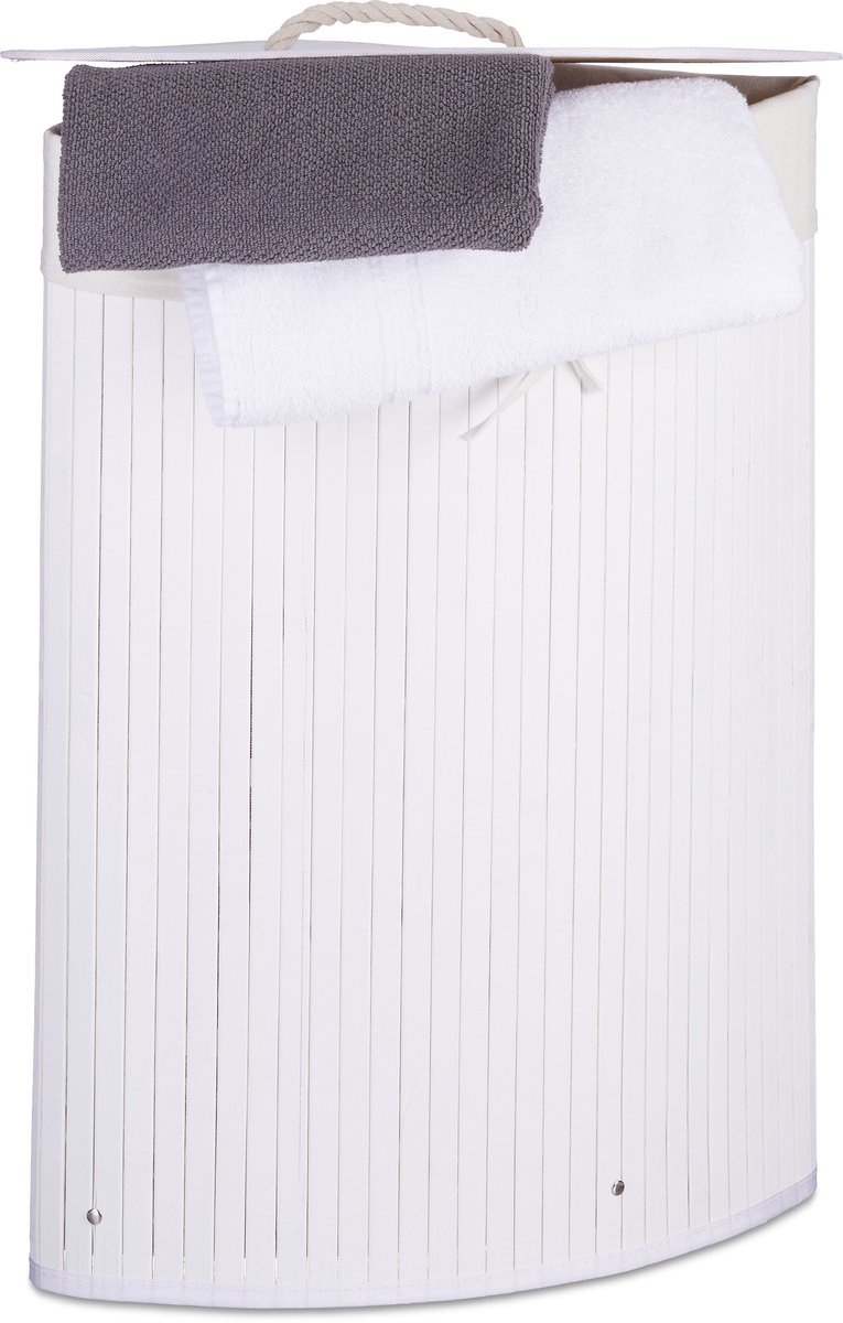 wasmand driehoek - 60 l - opvouwbaar - ruimtebesparend - met katoenen waszak - wit