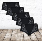 Fine Woman zwarte Dames slips met kant zwart 5-pak -Fine Woman-L-Slips