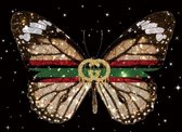 80 x 120 cm - glasschilderij - Vlinder met Gucci logo - schilderij fotokunst - foto print op glas