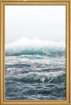 JUNIQE - Poster met houten lijst Big Splash Hawaii -20x30 /Blauw & Wit