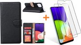 Samsung A22 4G hoesje bookcase Zwart - Samsung Galaxy A22 4G hoesje portemonnee boek case - A22 book case hoes cover - Galaxyt A22 4G screenprotector / 2X tempered glass