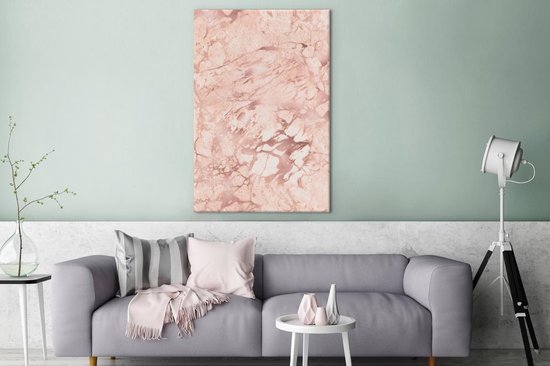 Canvas Schilderij Marmer - Aderen - Roze - 80x120 cm - Wanddecoratie