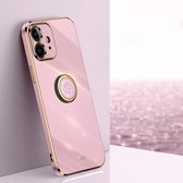 XINLI rechte 6D plating gouden rand TPU schokbestendige hoes met ringhouder voor iPhone 11 (kersenpaars)